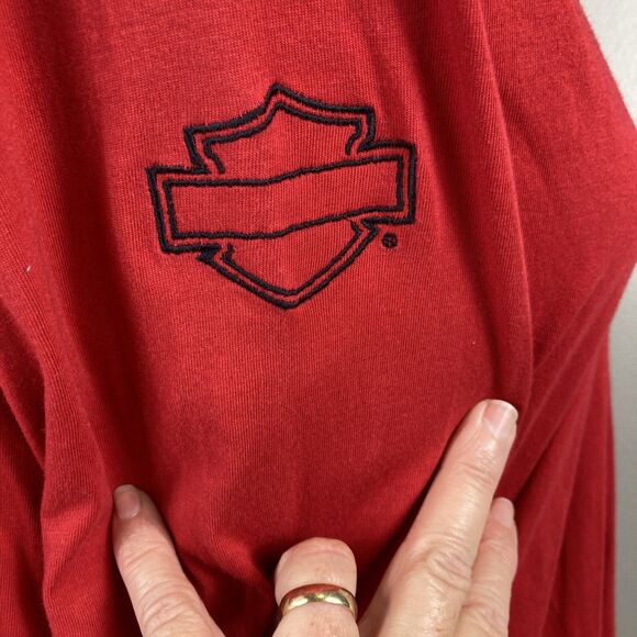 Women's Red Long Sleeve Embroidered Harley-Davidson Top Shirt Sz XL Bellmore NY - Picture 7 of 11